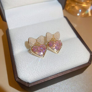 Pearl Zircon Bow Love Earrings