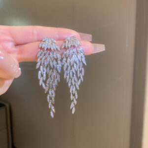 Zircon Leaf Tassel Drop Earrings