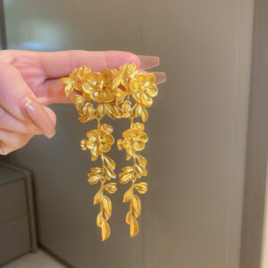 Golden Color Flower Tassel Earrings